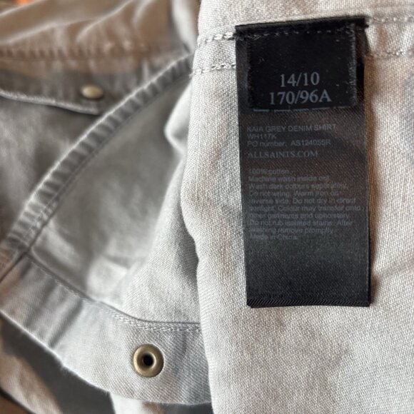 Allsaints Womens Long Sleeve Gray Shirt Sz 10 US Snap Button Edgy Grunge Capsule - Picture 9 of 16